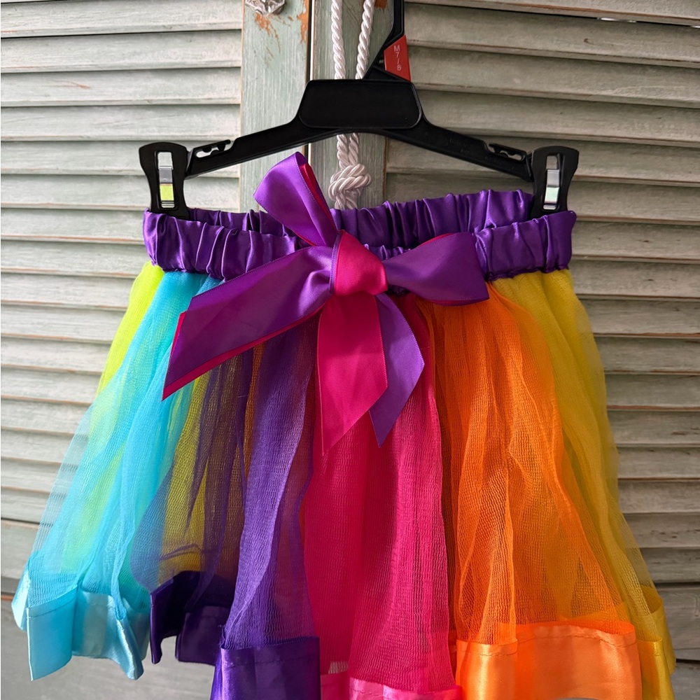 Little Girls Rainbow Tulle Skirt with Satin Bow